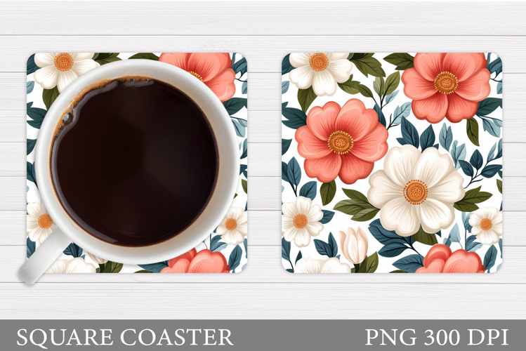 Flowers Square Coaster Sublimation. Flowers Coaster Design