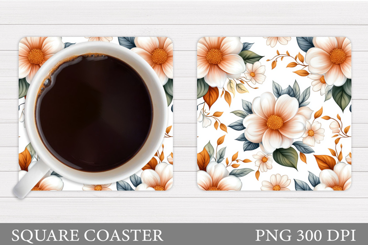 Flowers Square Coaster Sublimation. Flowers Coaster Design
