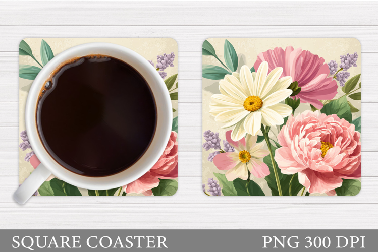 Floral Coaster Design. Flowers Coaster Sublimation