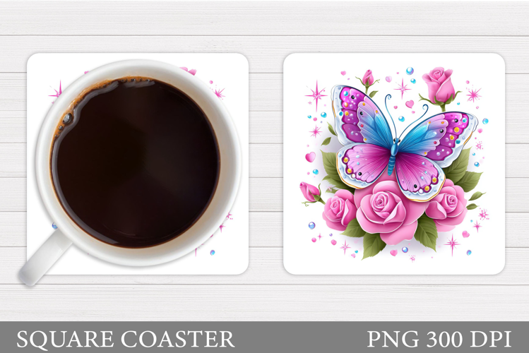 Butterflies Coaster Design. Butterfly Roses Coaster