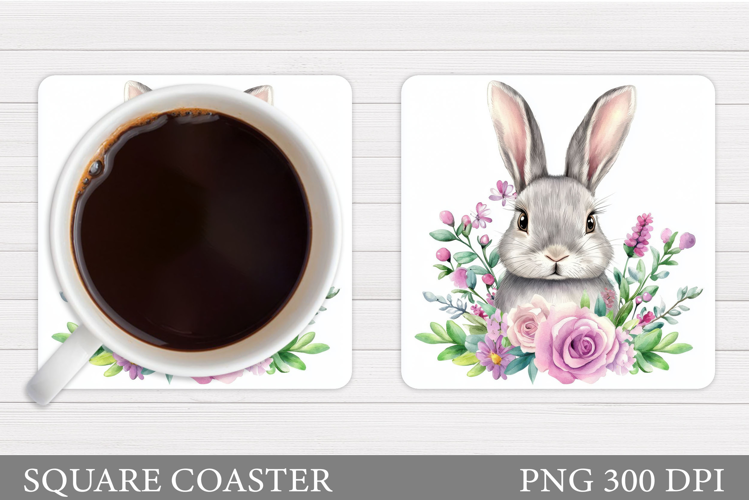 Cute Bunny Coaster Design. Bunny Flowers Coaster Sublimation
