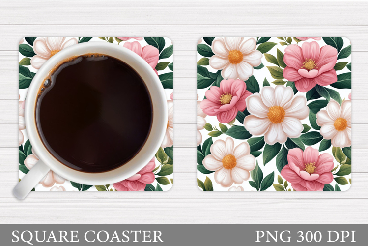 Flowers Square Coaster Sublimation. Flowers Coaster Design