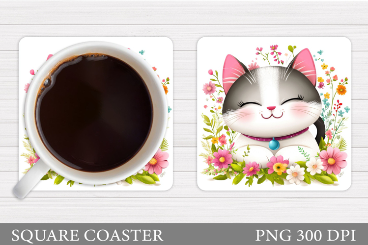 Cute Cat Coaster Design. Cute Cat Sublimation