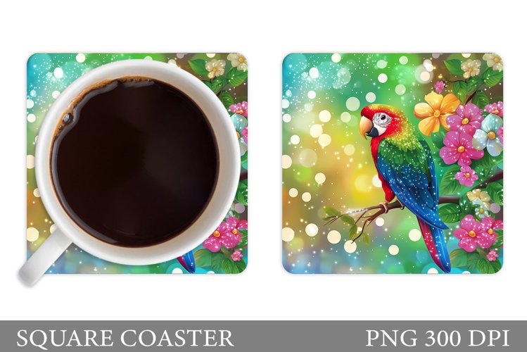 Parrot Coaster Design. Tropical Flowers Coaster Sublimation