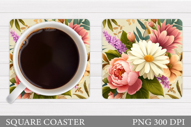 Flowers Coaster Sublimation. Floral Coaster Design