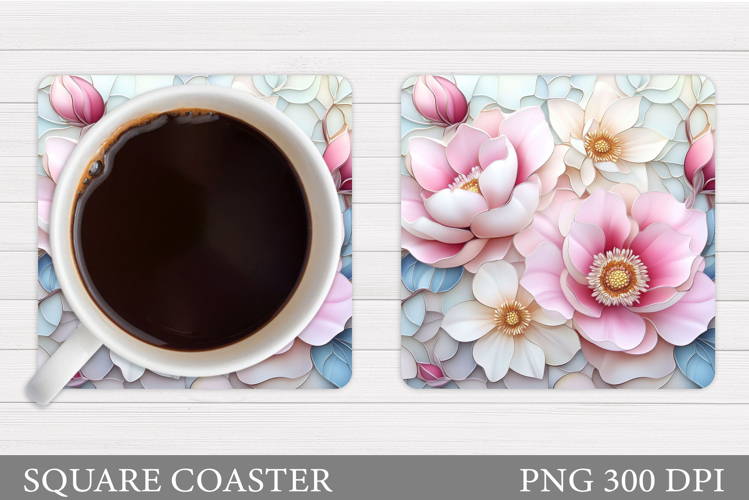 3D Flowers Coaster Sublimation. Floral Coaster Design