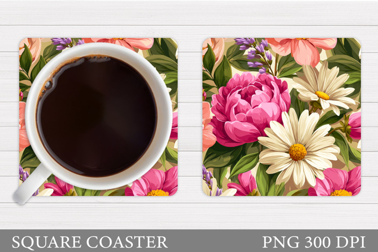 Flowers Coaster Sublimation. Floral Coaster Design