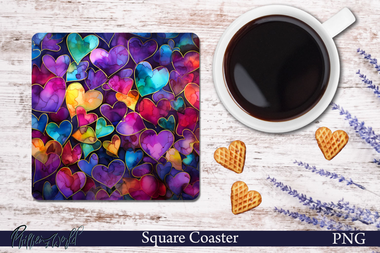 Love Square Coaster | Colorful Hearts