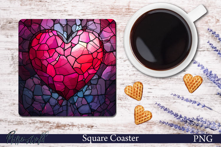 Stained Glass Heart Square Coaster | Pink Love