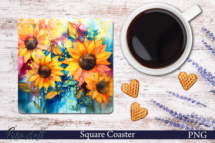 Flowers Meadow Square Coaster | Sunburst Sunflowers