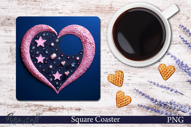 Sparkling Heart Square Coaster | Love | Stars