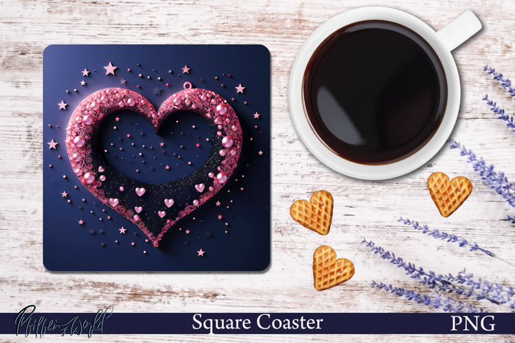 Sparkling Heart Square Coaster | Love hearts