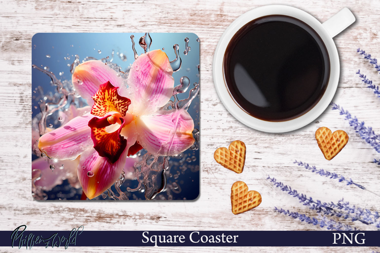 Flowers Meadow Square Coaster | Splashing Orchid Bloom