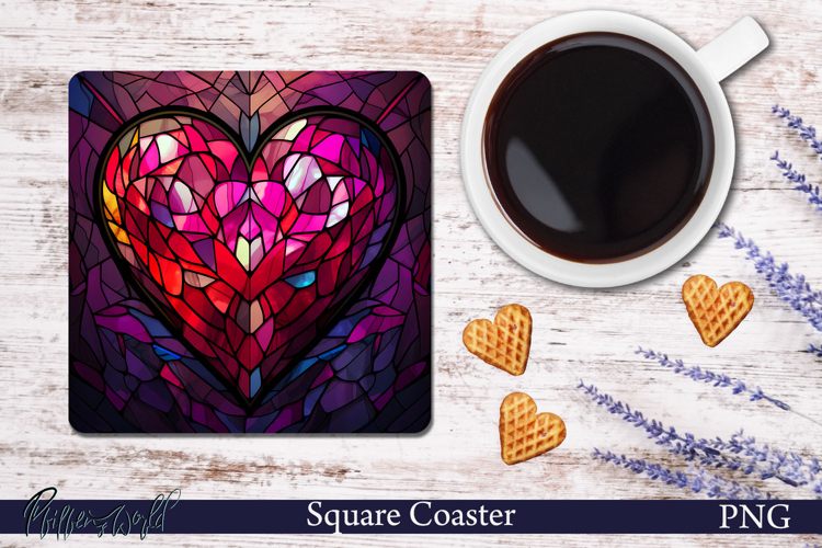Stained Glass Heart Square Coaster | Love Design