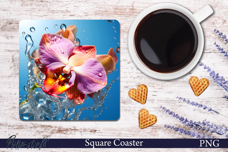 Flowers Meadow Square Coaster | Tropical Orchid Water Splash