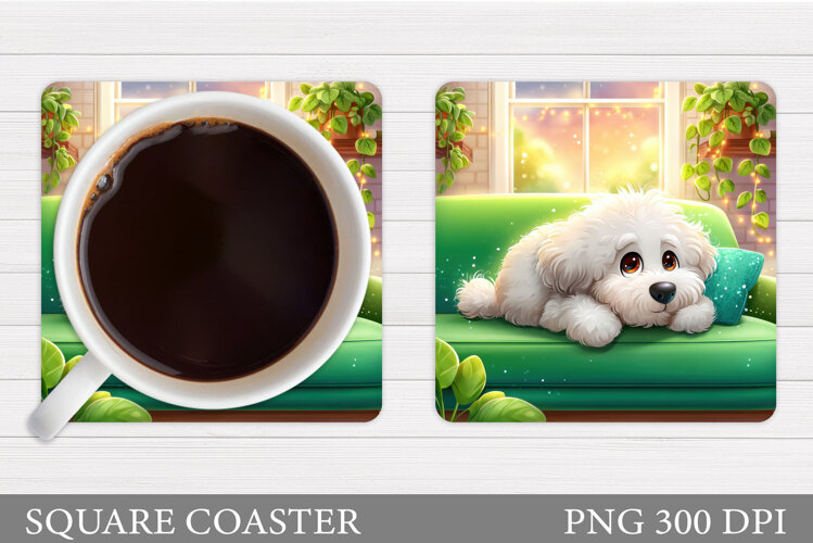 Cute Dog Coaster Sublimation. Cute Dog Sublimation example image 1