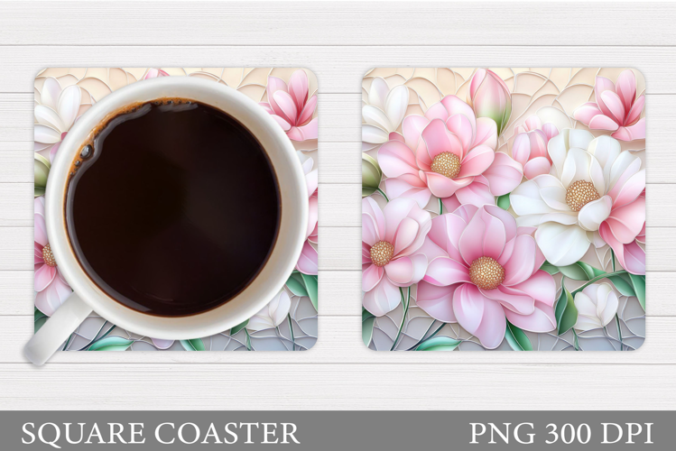 3D Floral Coaster Design. Flowers Coaster Sublimation