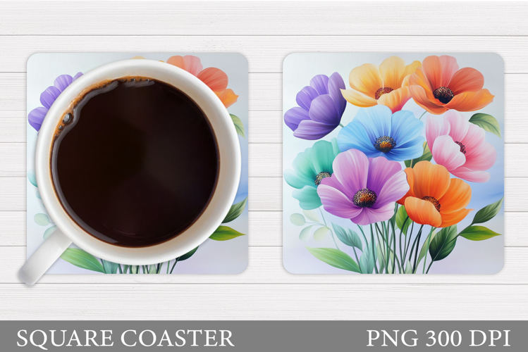 Flowers Coaster Sublimation. Floral Coaster Design
