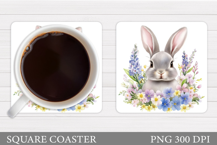 Cute Bunny Coaster Design. Bunny Flowers Coaster Sublimation