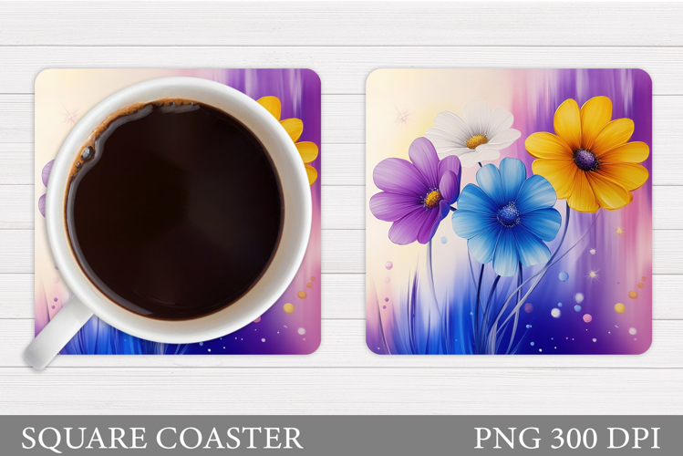 Flowers Square Coaster Sublimation. Flowers Coaster Design
