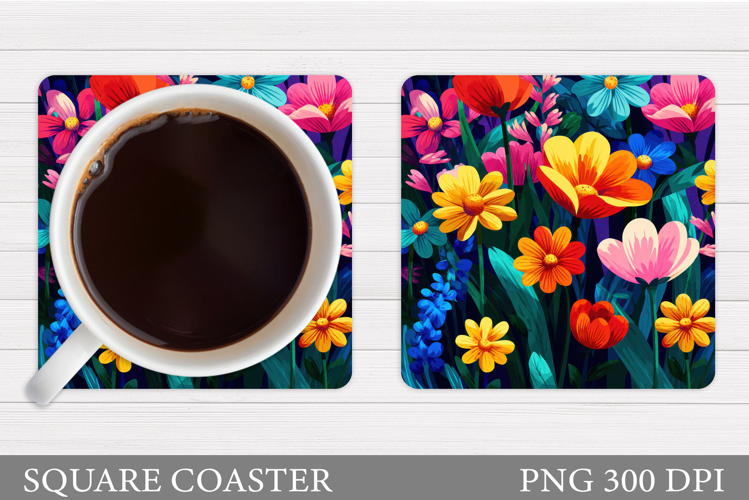 Flowers Coaster Sublimation. Floral Coaster Design