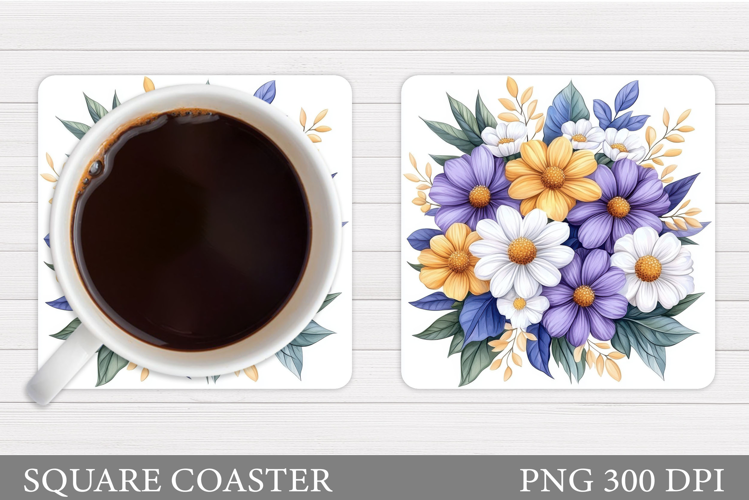 Flowers Coaster Sublimation. Floral Coaster Design