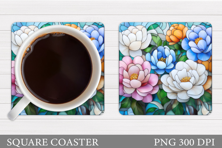 Flowers Square Coaster Sublimation. Flowers Coaster Design