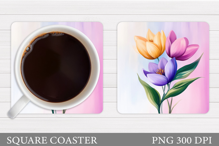 Flowers Coaster Sublimation. Floral Coaster Design