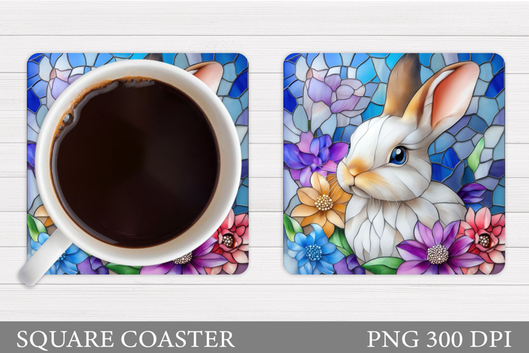 Cute Bunny Coaster. Bunny Flowers Coaster Sublimation