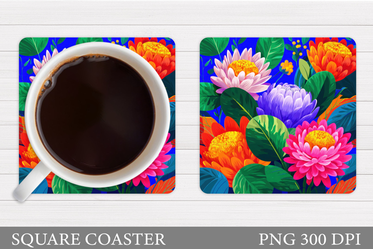 Flowers Coaster Sublimation. Floral Coaster Design
