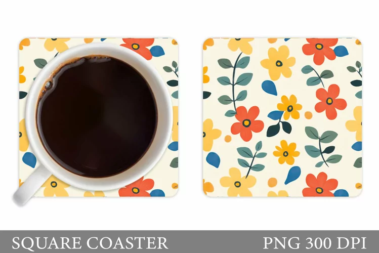 Floral Coaster Design. Flowers Car Coaster Sublimation