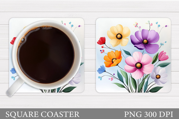 Flowers Square Coaster Sublimation. Flowers Coaster Design