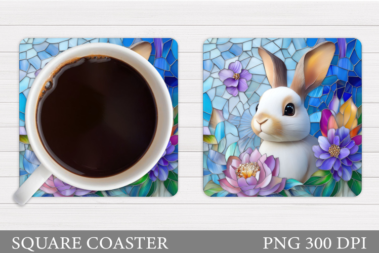Cute Bunny Coaster. Bunny Flowers Coaster Sublimation