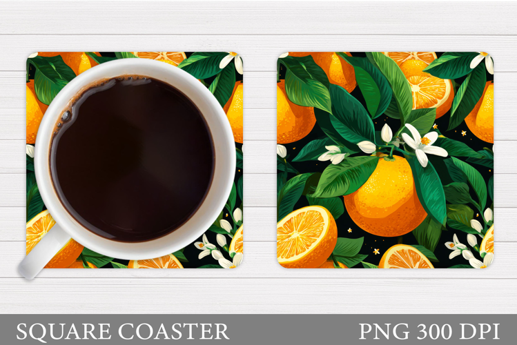 Orange Coaster Sublimation. Fruits Square Coaster Design