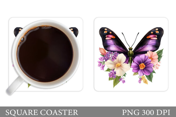 Butterfly Coaster Design. Flowers Coaster Sublimation example image 1