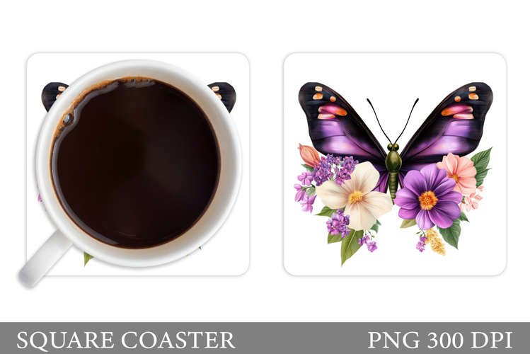 Butterfly Coaster Design. Flowers Coaster Sublimation