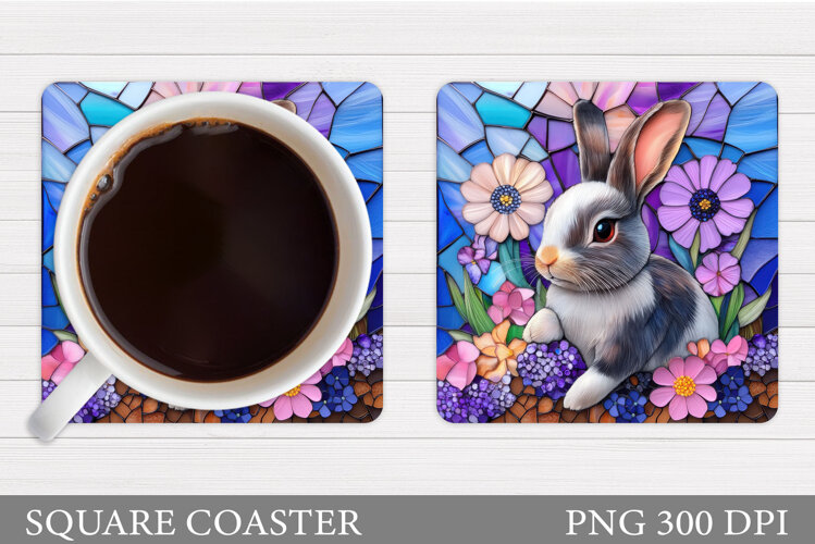Cute Bunny Coaster Design. Bunny Flowers Coaster Sublimation example image 1