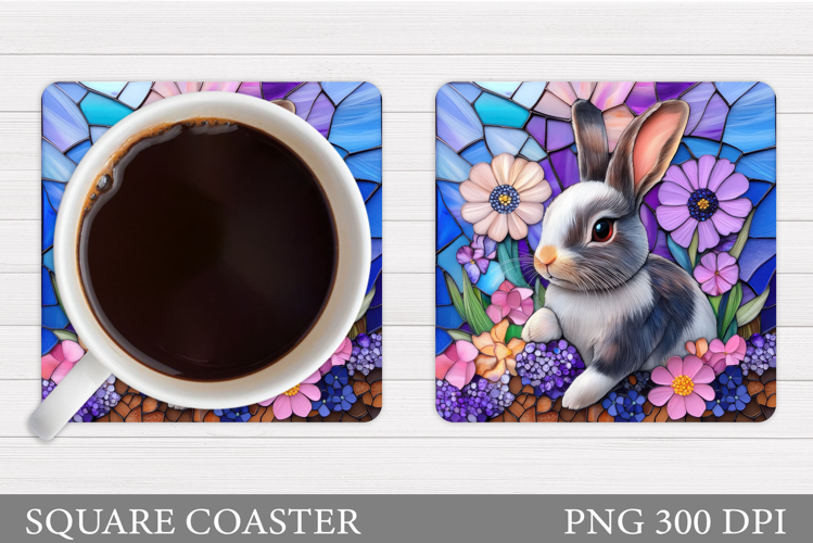 Cute Bunny Coaster Design. Bunny Flowers Coaster Sublimation