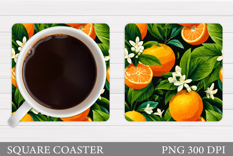 Orange Coaster Sublimation. Fruits Square Coaster Design