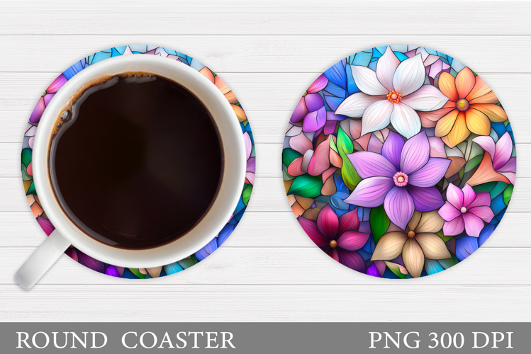 Flowers Coaster Sublimation. Floral Coaster Design