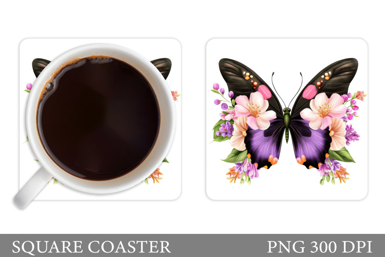 Butterfly Coaster Design. Flowers Coaster Sublimation