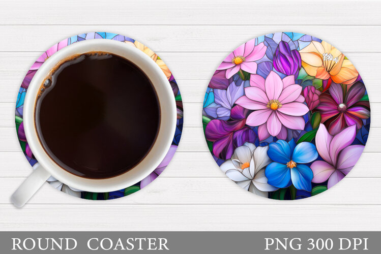 Flowers Round Coaster Sublimation. Flowers Coaster Design example image 1