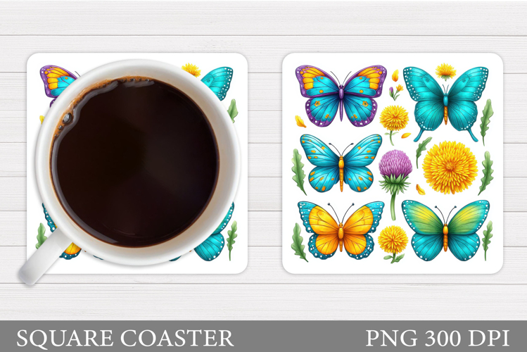 Butterfly Coaster Sublimation. Butterfly Flowers Coaster