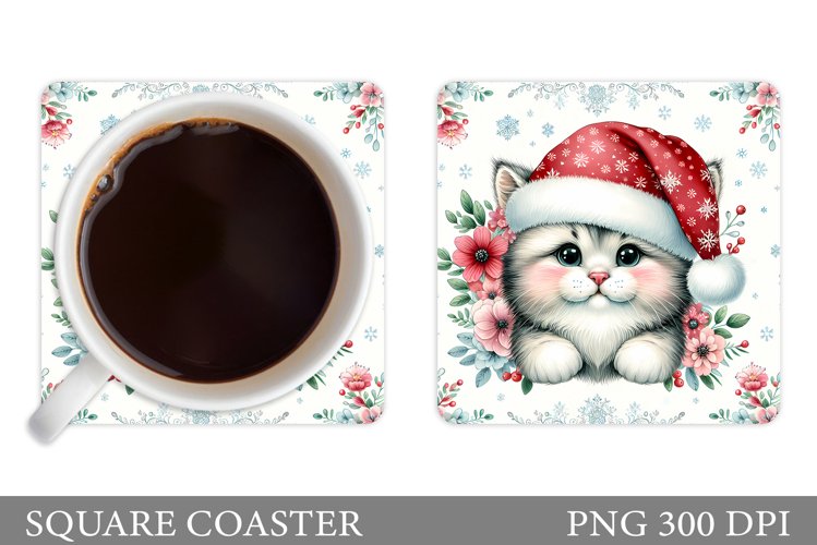 Christmas Cat Coaster Design. Christmas Coaster Sublimation