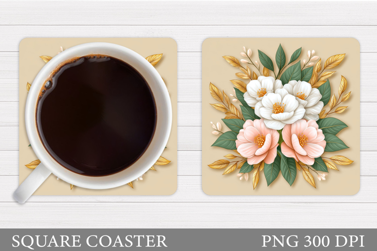 Flowers Coaster Sublimation. Floral Coaster Design
