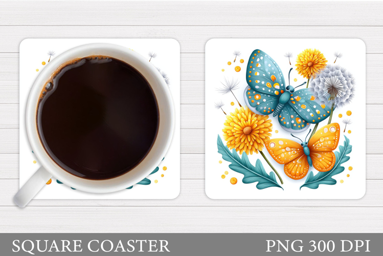 Butterfly Coaster Sublimation. Butterfly Flowers Coaster
