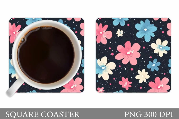 Floral Coaster Design. Flowers Car Coaster Sublimation