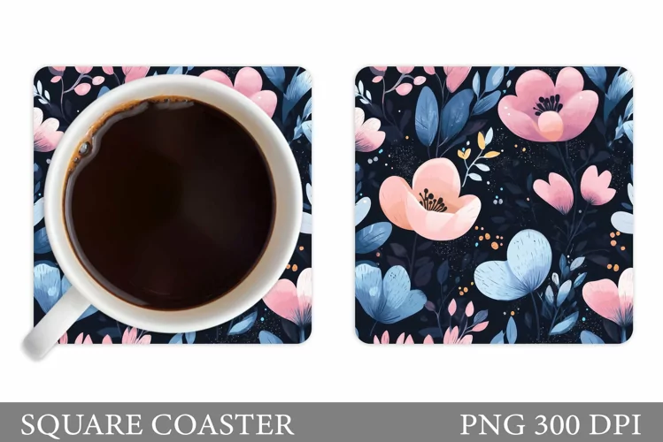 Flowers Coaster Sublimation. Floral Coaster Design