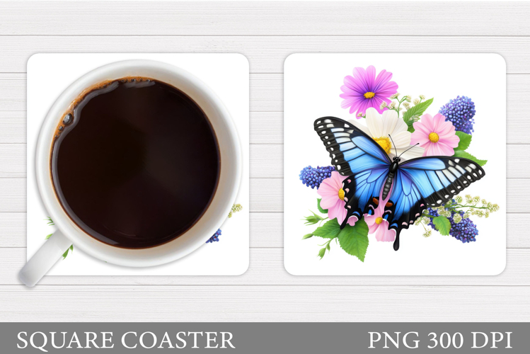 Butterfly Coaster Sublimation. Butterfly Flowers Coaster