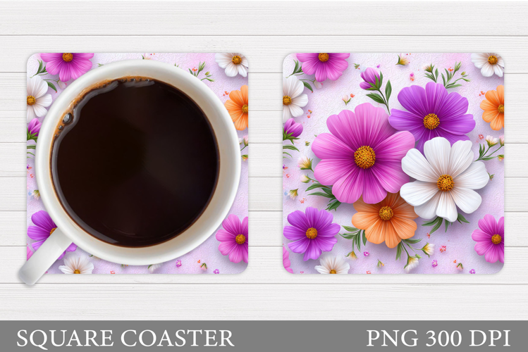 Flowers Coaster Sublimation. Floral Coaster Design